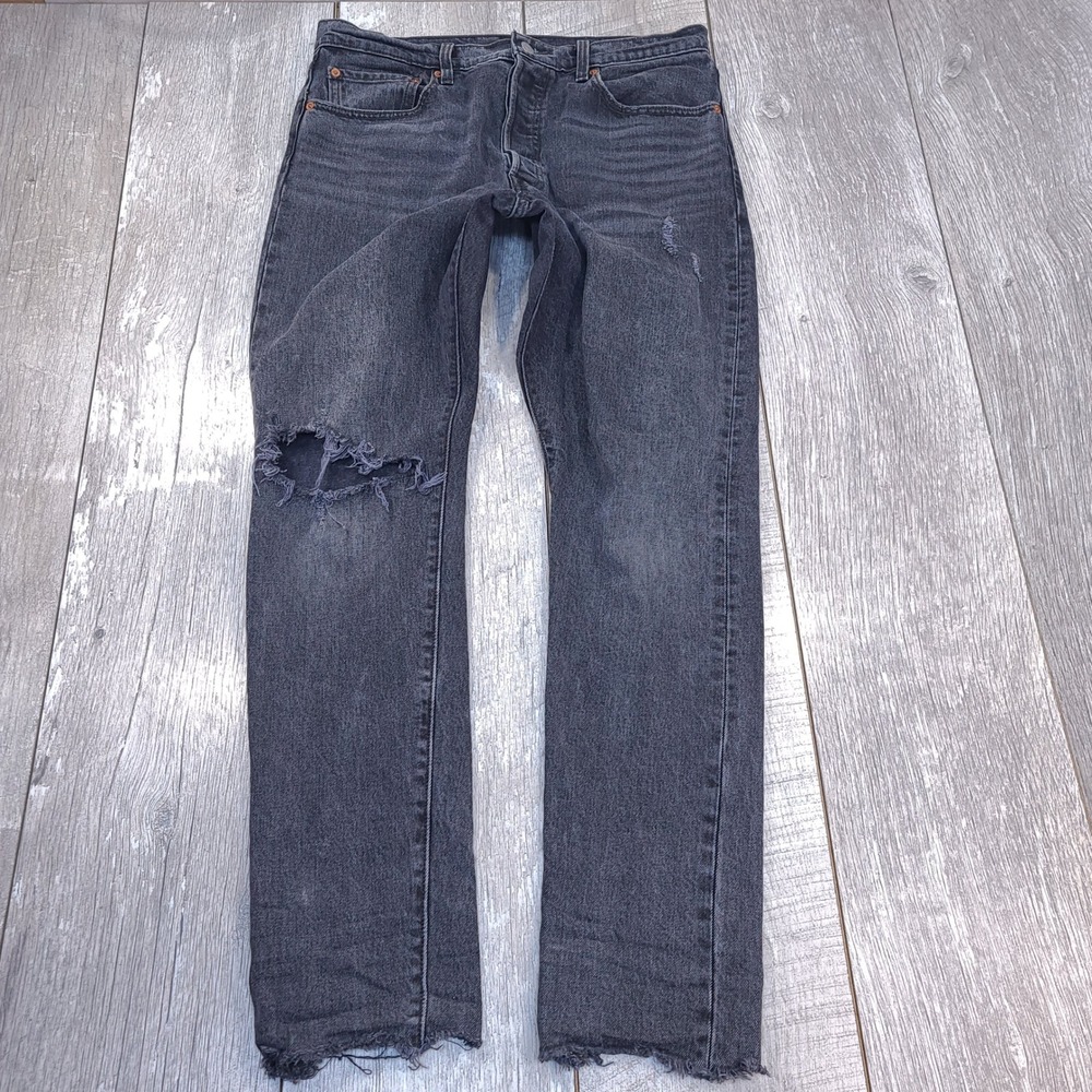 Levi's 501 Skinny Jeans Women 31 Black Distressed Straight Leg Raw Hem